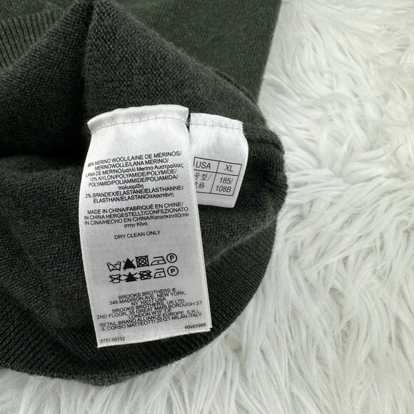 Brooks Brothers Men's Green Merino Wool V-Neck Long Sleeve Preppy Sweater XL/C44 - Picture 6 of 11